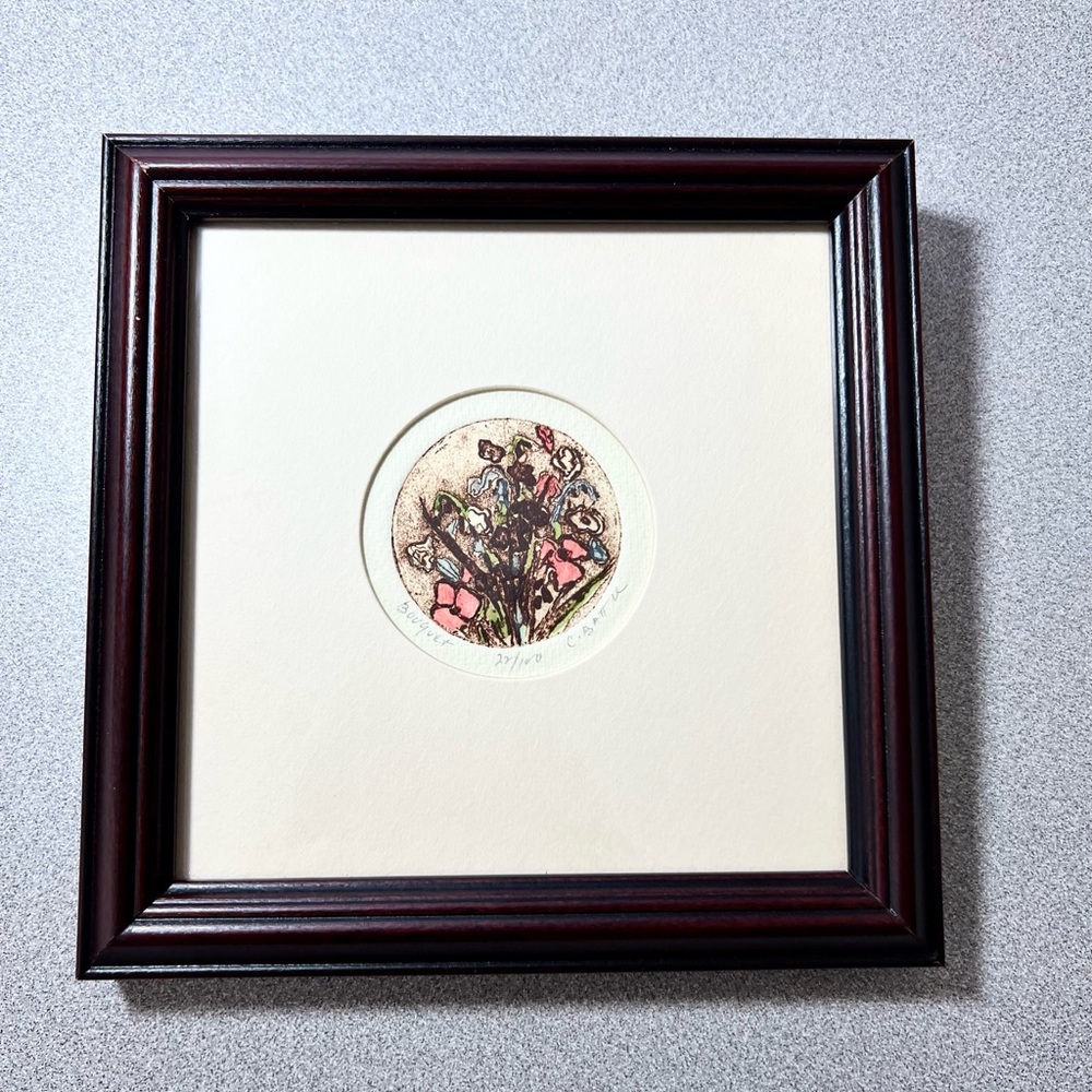 Original Art framed matted hand-colored printing Signed numbered C.Battle